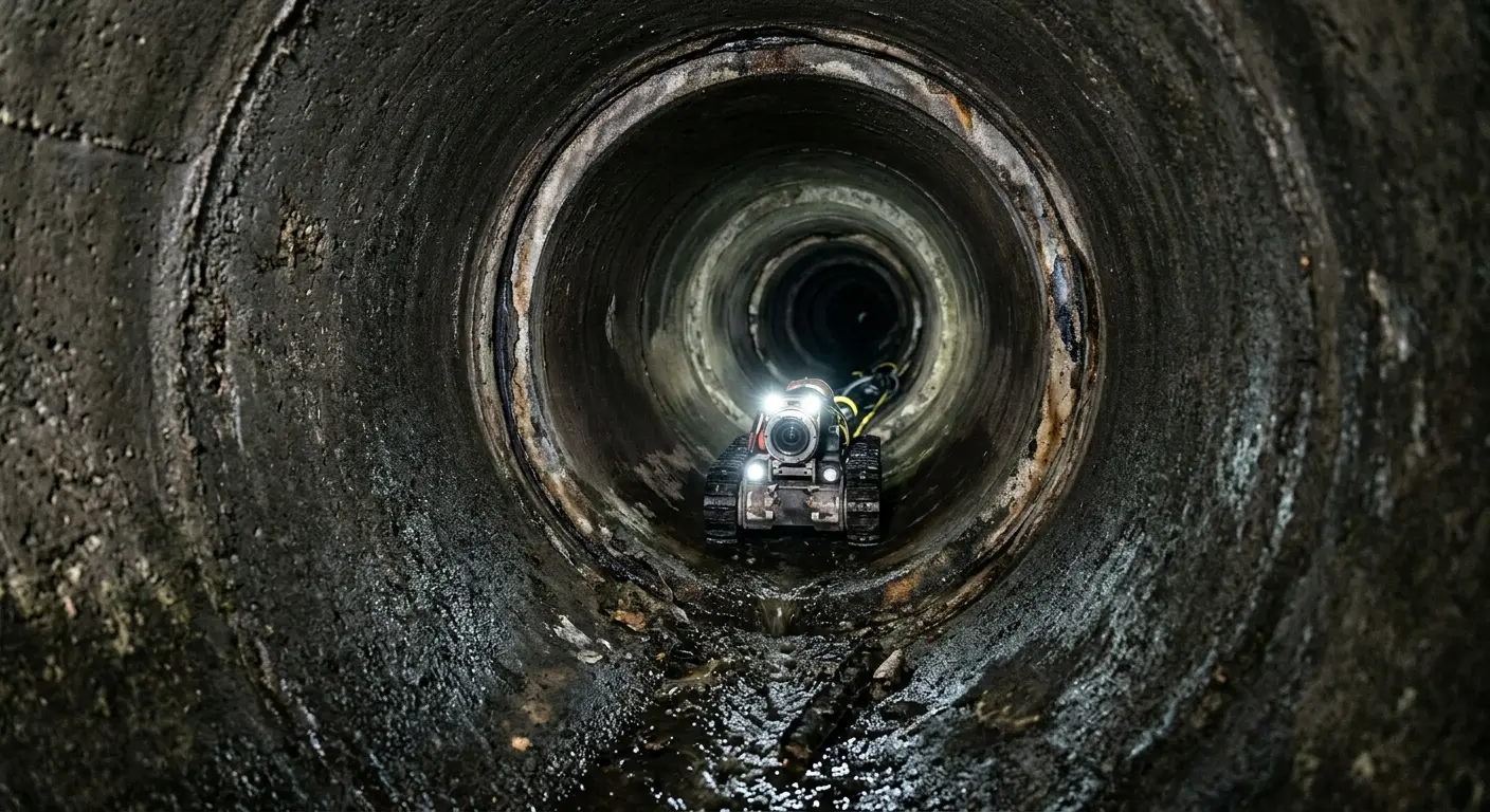 Robotic sewer camera inspecting pipe interior for Sewer Line Repair in East Marlborough